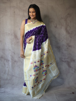 Purple Silk Paithani Saree With Bandhani - SRPSPS518