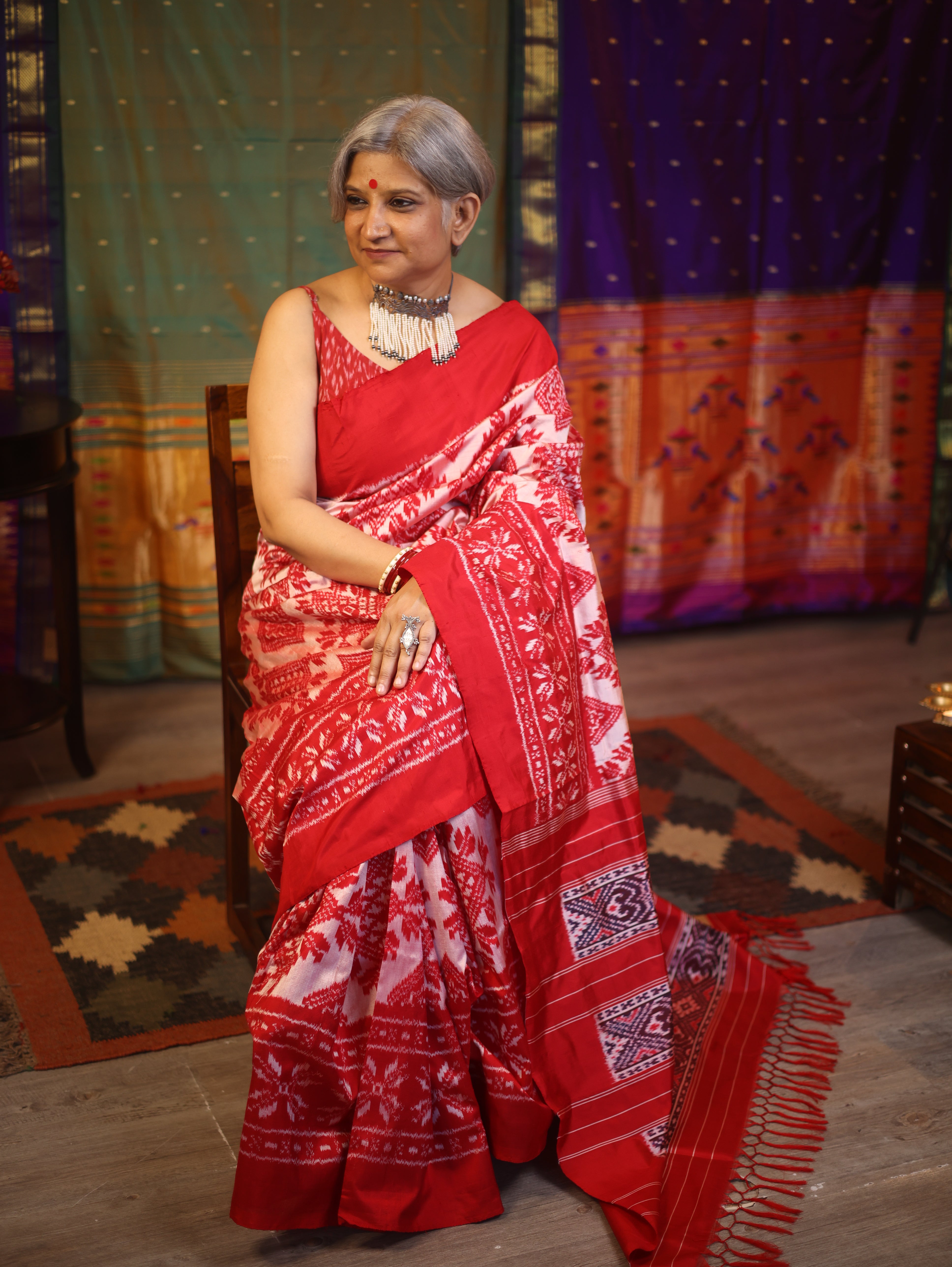 Red Pochampalli Silk Ikat Saree-SRRPSIS107