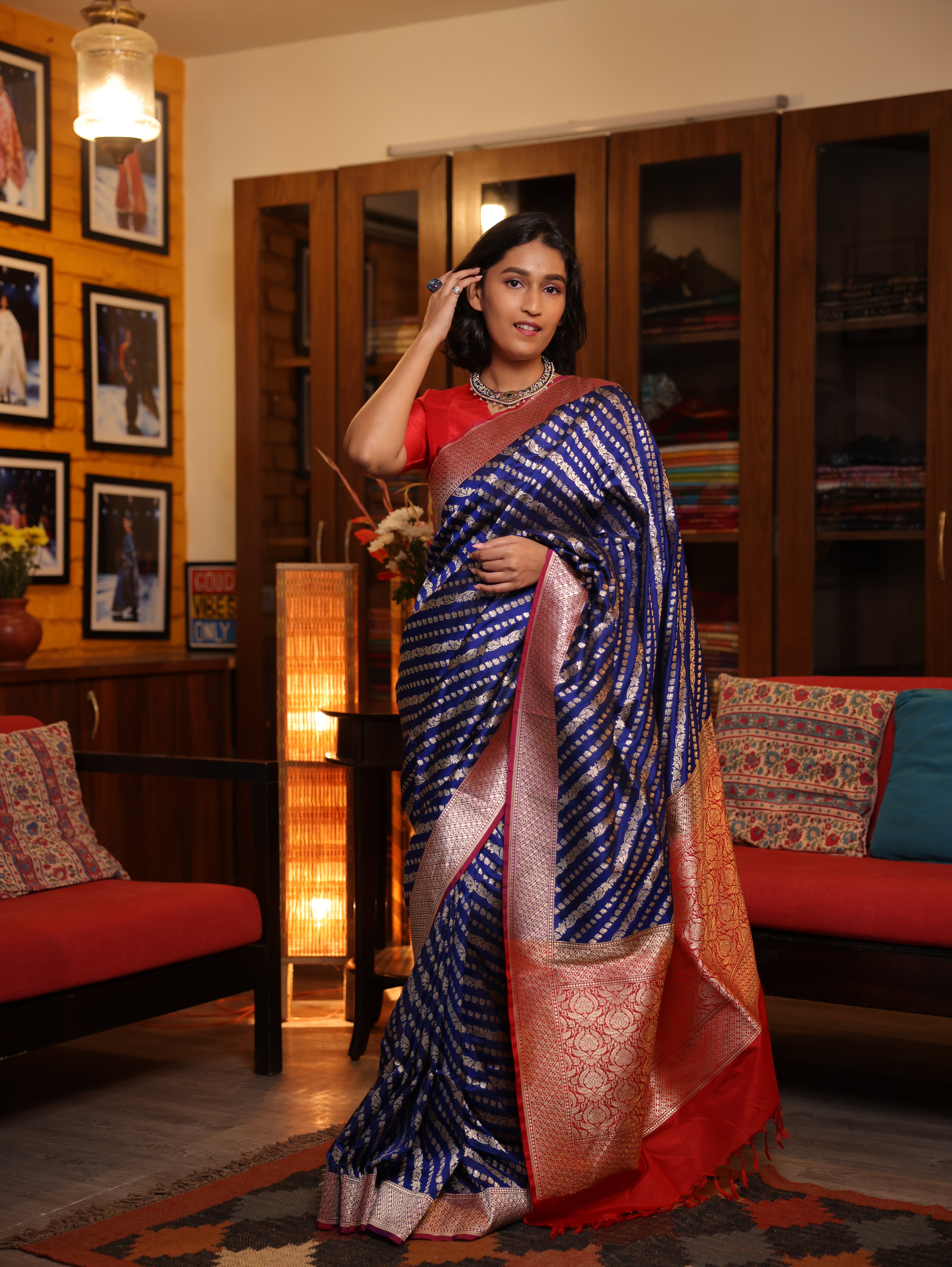 Royal Blue Banarasi Silk Saree-SRRBBSS630