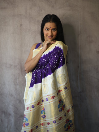 Purple Silk Paithani Saree With Bandhani - SRPSPS518