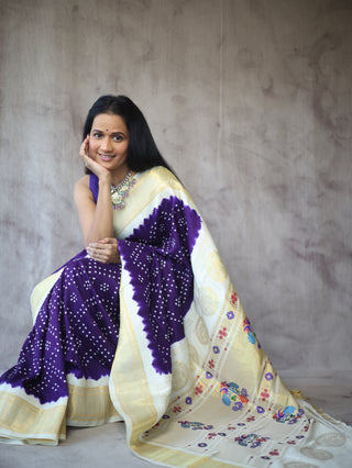 Purple Silk Paithani Saree With Bandhani - SRPSPS518