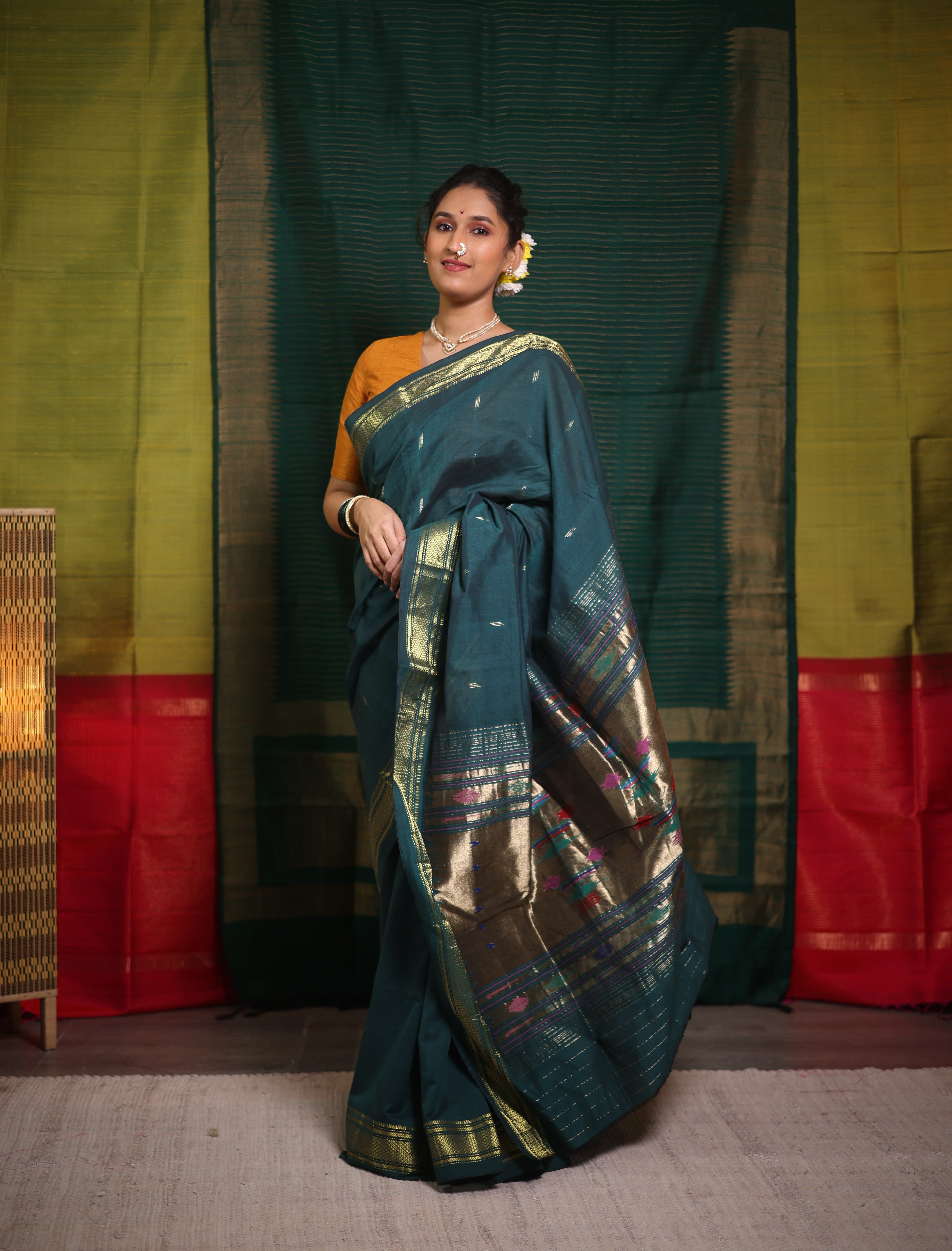 Forest Green Cotton Paithani Saree - SRFGCPS579