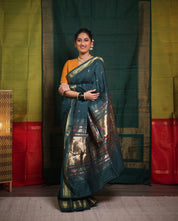 Forest Green Cotton Paithani Saree - SRFGCPS579