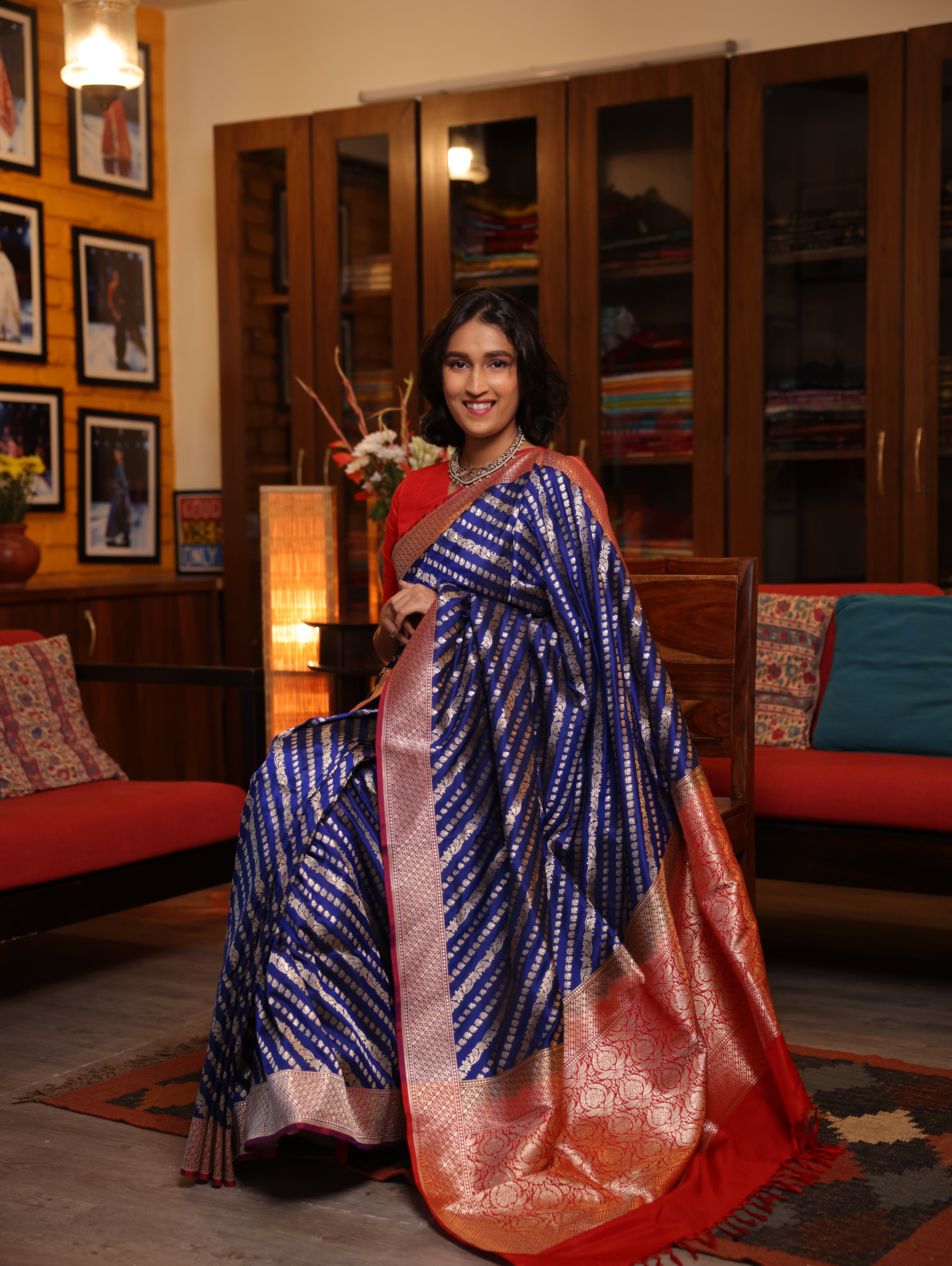 Royal Blue Banarasi Silk Saree-SRRBBSS630