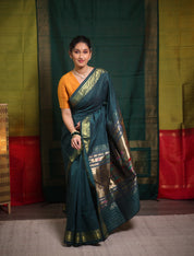 Forest Green Cotton Paithani Saree - SRFGCPS579