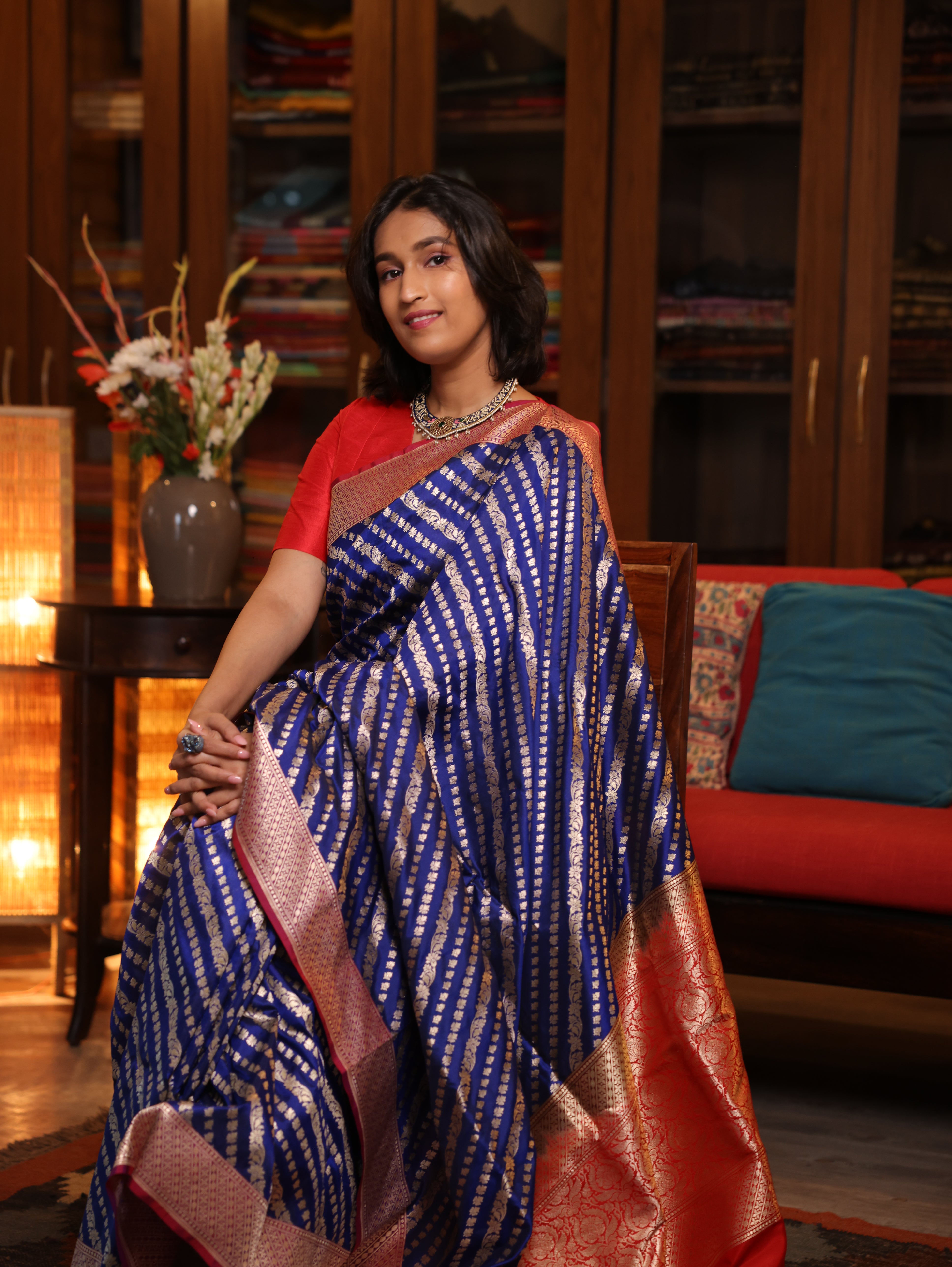 Royal Blue Banarasi Silk Saree-SRRBBSS630