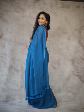 Peacock Blue Mulmul Cotton Saree-SRPBMCS126