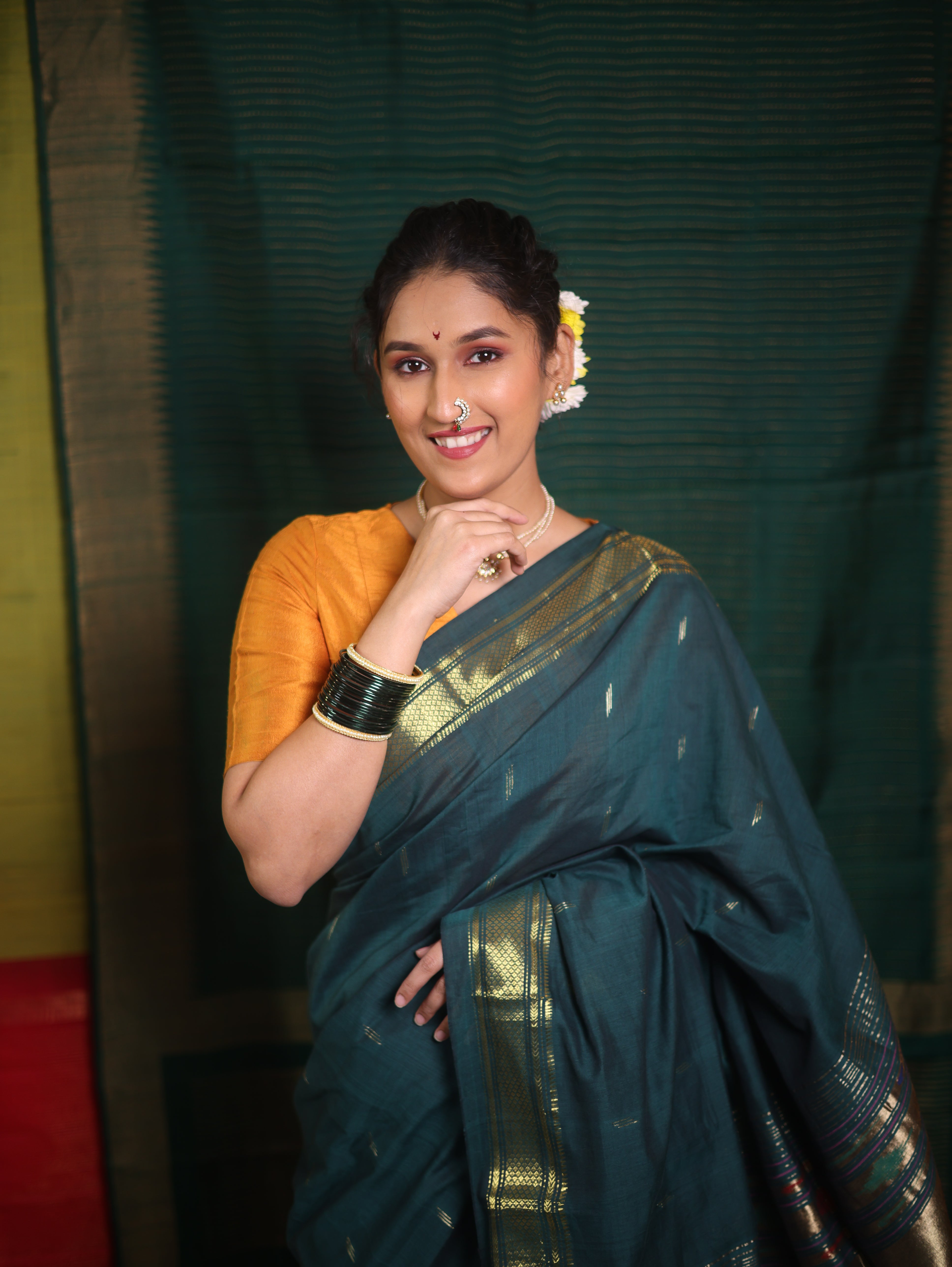 Forest Green Cotton Paithani Saree - SRFGCPS579