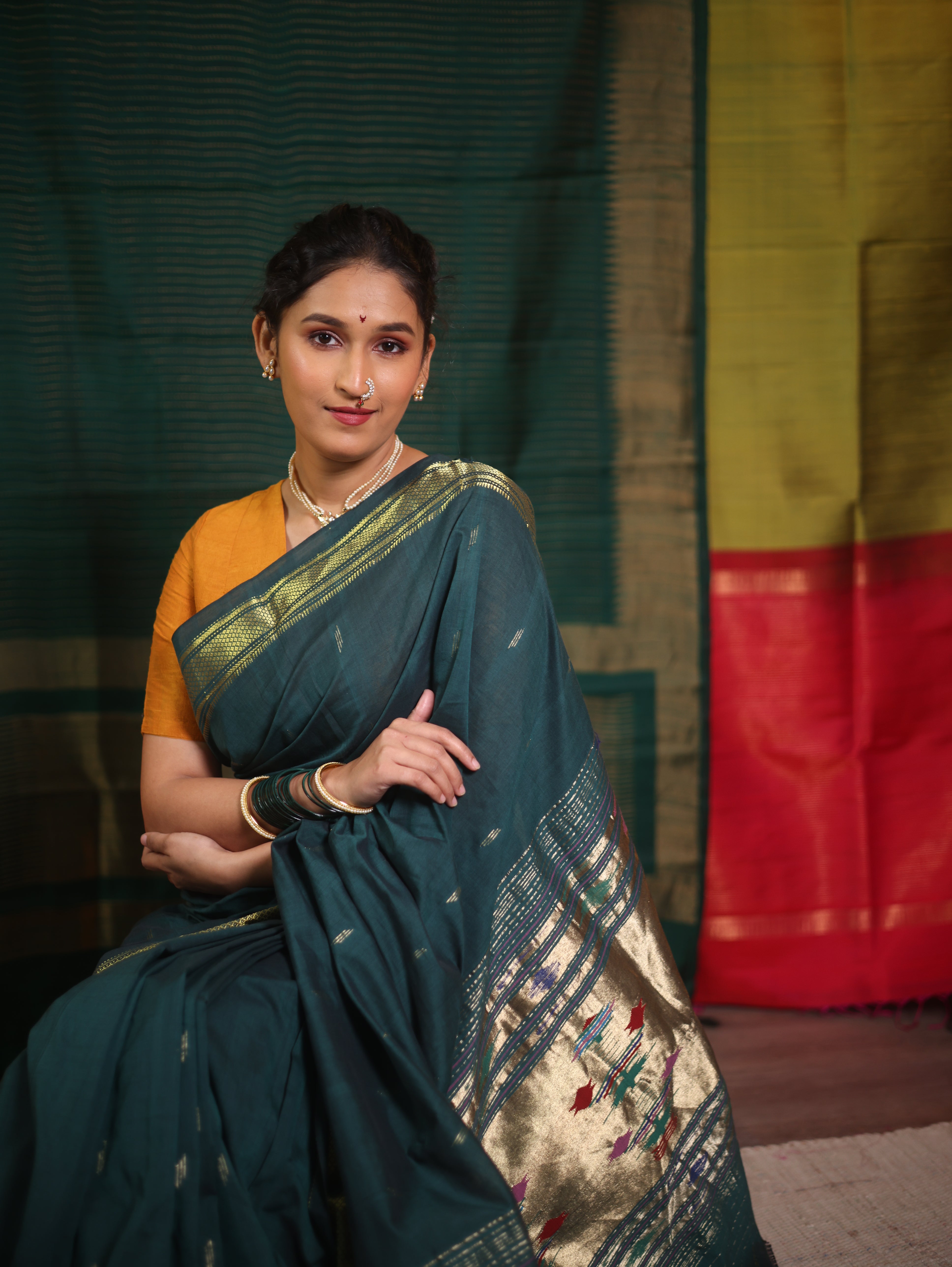 Forest Green Cotton Paithani Saree - SRFGCPS579
