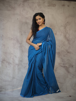 Peacock Blue Mulmul Cotton Saree-SRPBMCS126