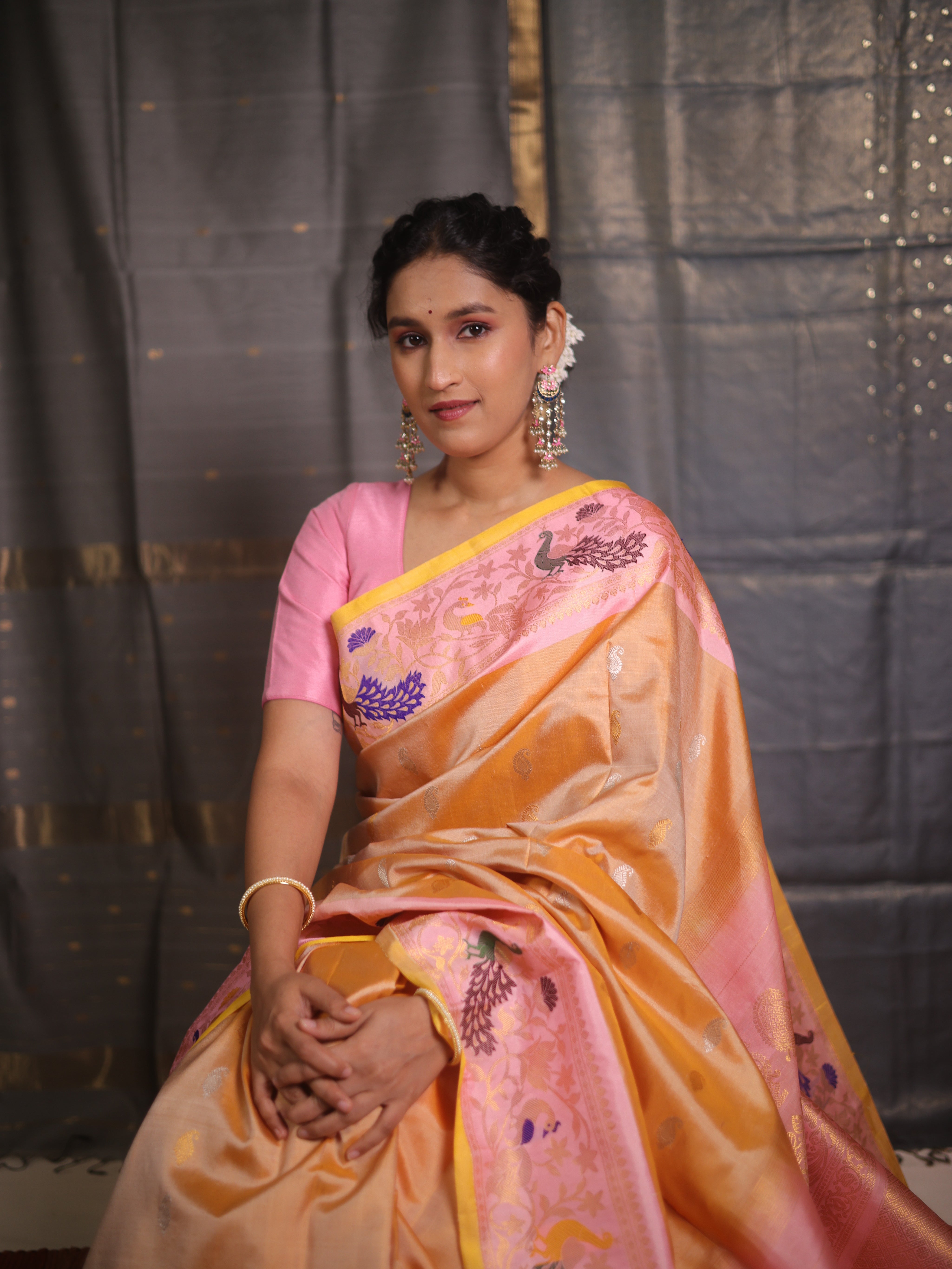 Golden Yellow Gadwal Silk Saree - SRGYGSS570