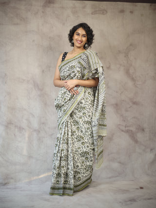 Cream HBP Cotton Saree - SRCCS1696