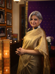 Golden Gray Tissue Tussar Silk Saree - SRGGTTSS380