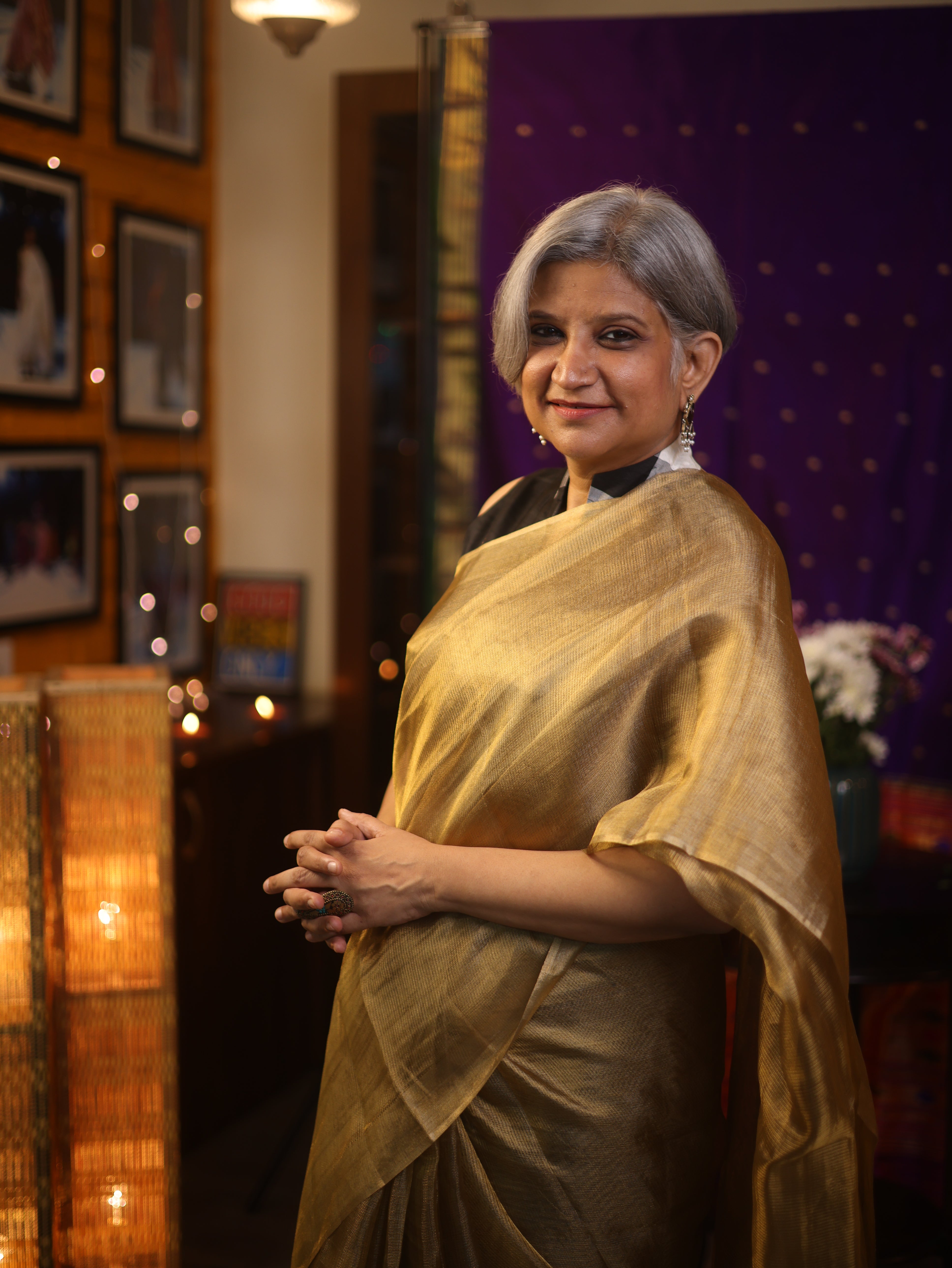 Golden Gray Tissue Tussar Silk Saree - SRGGTTSS380