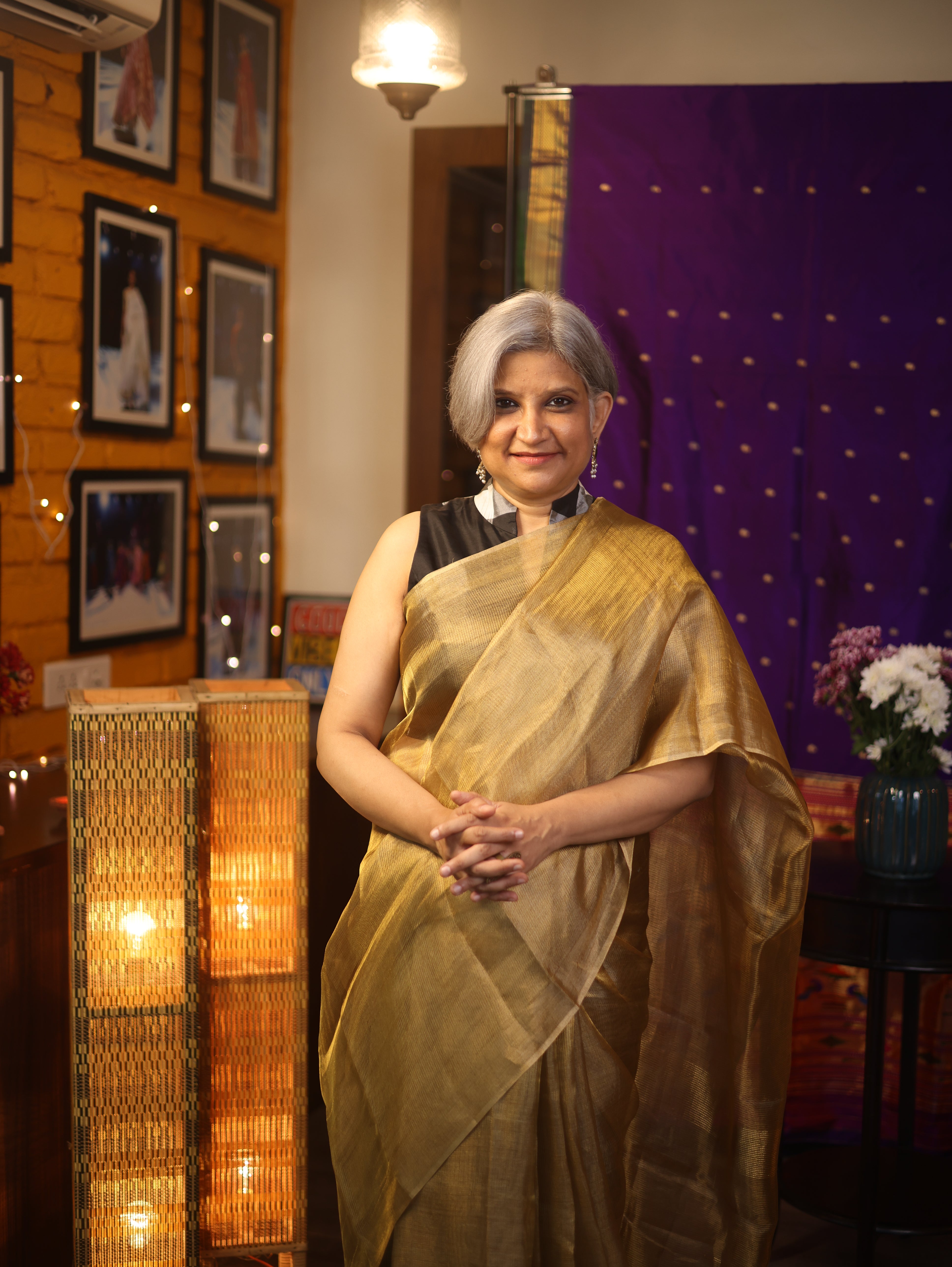 Golden Gray Tissue Tussar Silk Saree - SRGGTTSS380