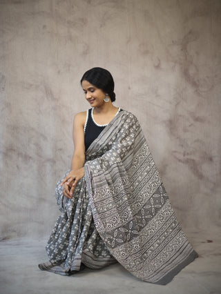 Grey HBP Cotton Saree - SRGCS1880