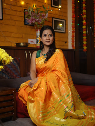 Mango Yellow Silk Paithani Saree - SRMYSPS392