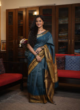 Teal Raw Silk Saree - SRTRSS615