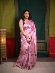Pestel Pink Machine Embroidered Tussar Silk Saree - SRPPMETSS1513