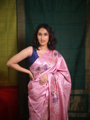 Pestel Pink Machine Embroidered Tussar Silk Saree - SRPPMETSS1513