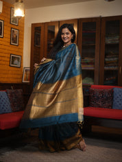 Teal Raw Silk Saree - SRTRSS615