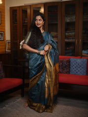 Teal Raw Silk Saree - SRTRSS615