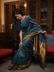 Teal Raw Silk Saree - SRTRSS615