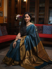 Teal Raw Silk Saree - SRTRSS615