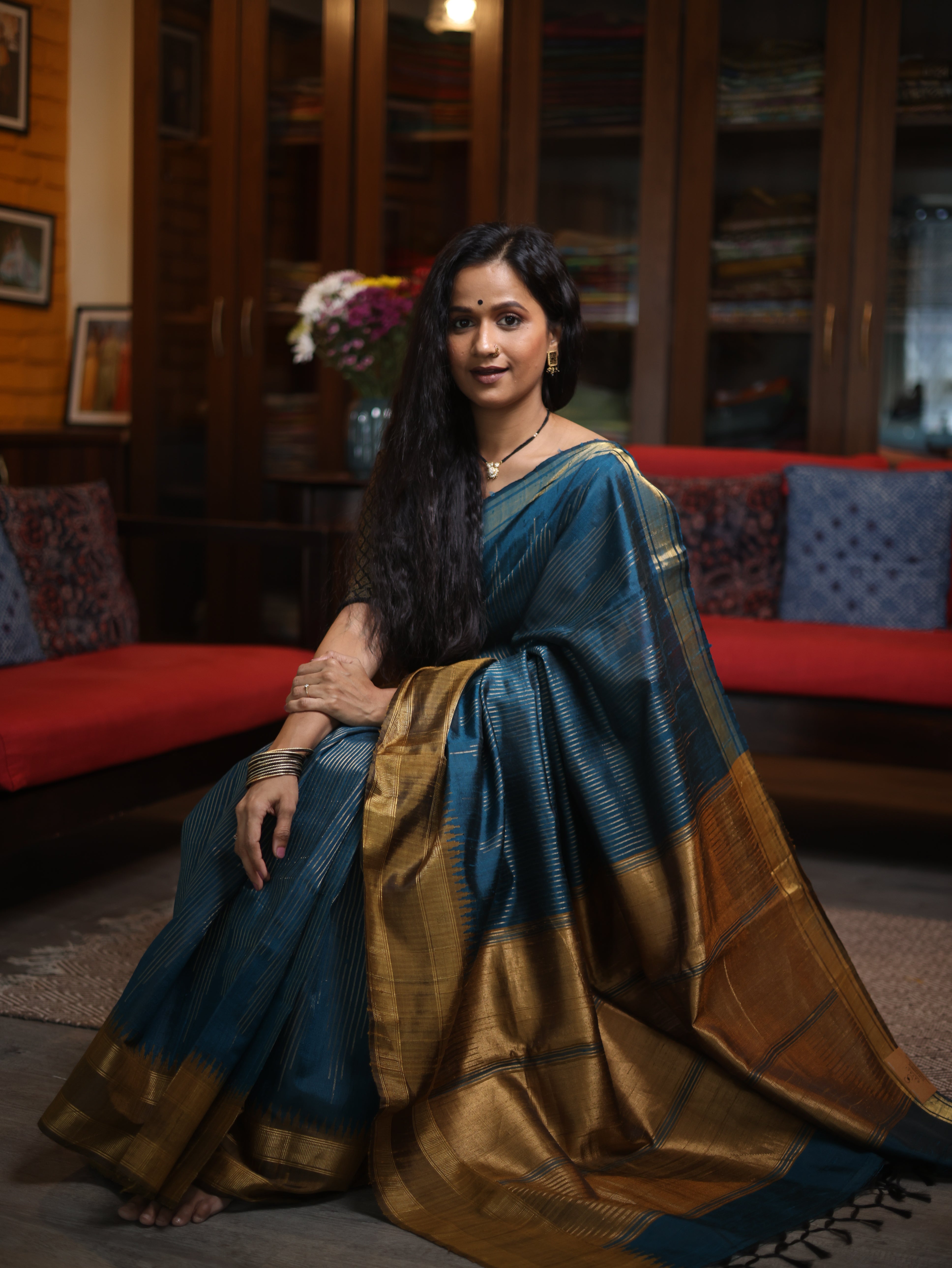 Teal Raw Silk Saree - SRTRSS615