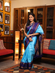Sky Blue Gadwal Silk Saree - SRSBGSS433