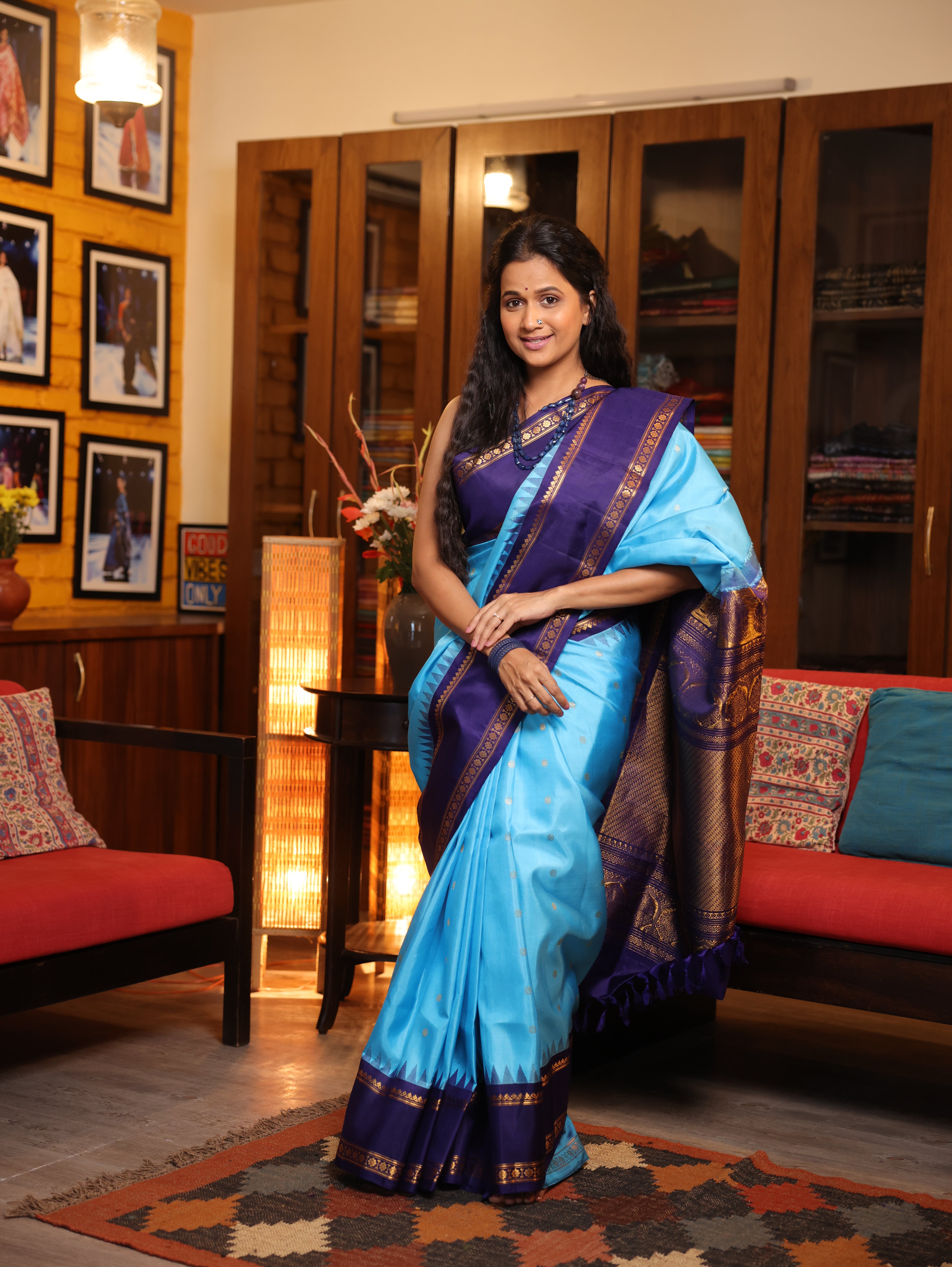Sky Blue Gadwal Silk Saree - SRSBGSS433