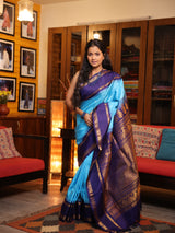 Sky Blue Gadwal Silk Saree - SRSBGSS433