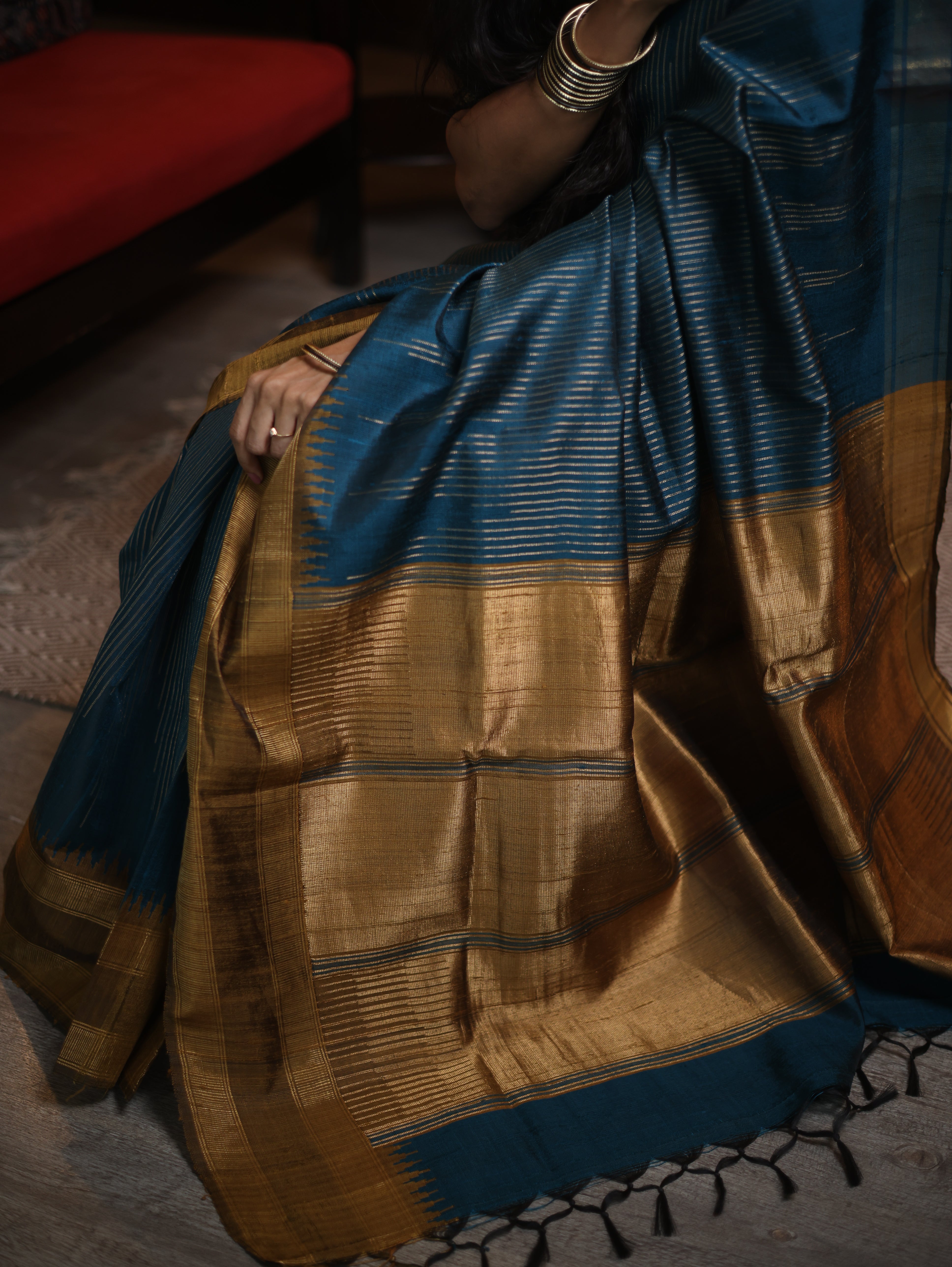 Teal Raw Silk Saree - SRTRSS615
