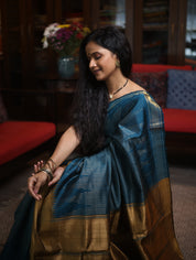 Teal Raw Silk Saree - SRTRSS615