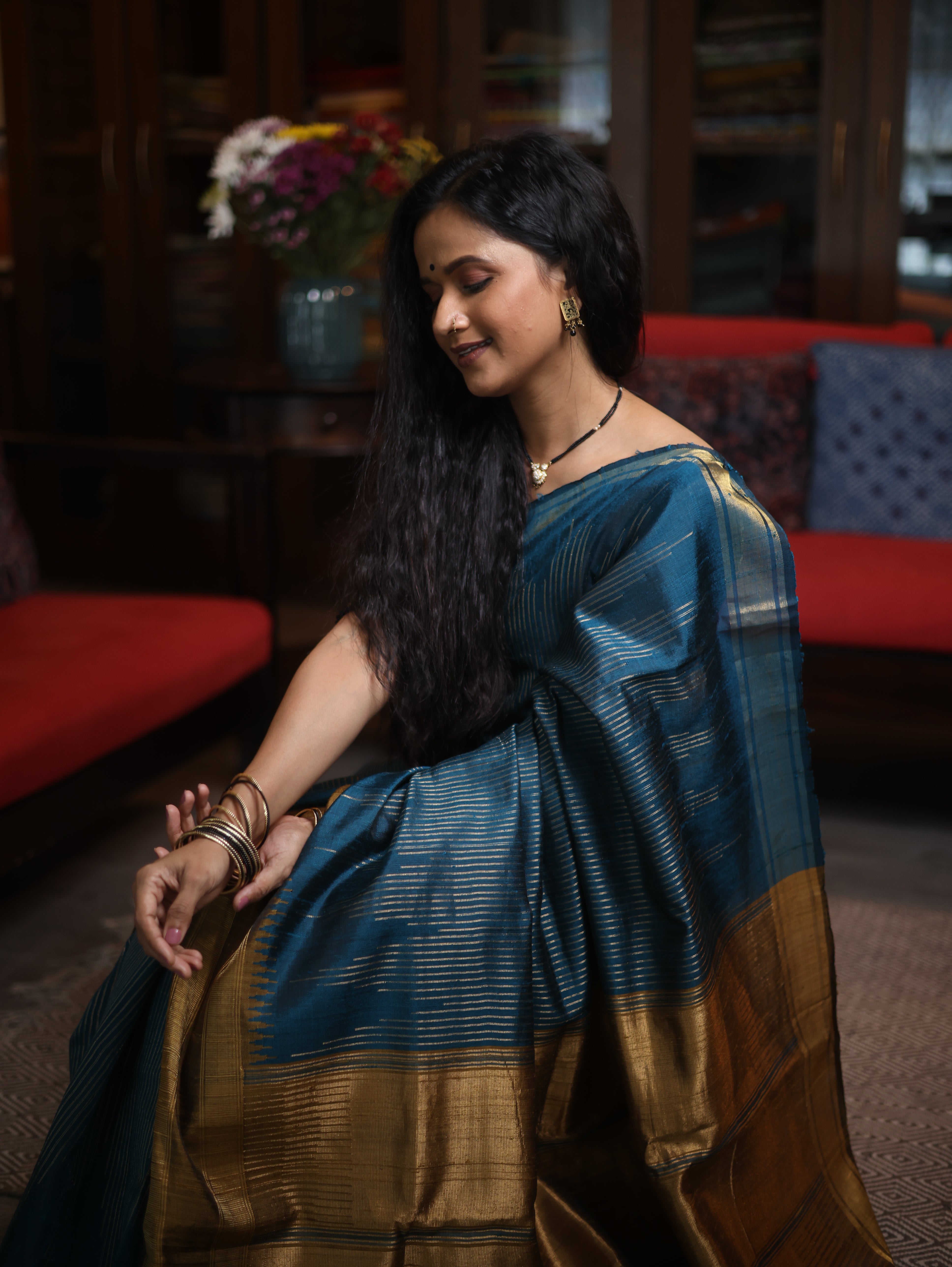 Teal Raw Silk Saree - SRTRSS615