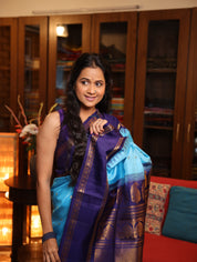 Sky Blue Gadwal Silk Saree - SRSBGSS433