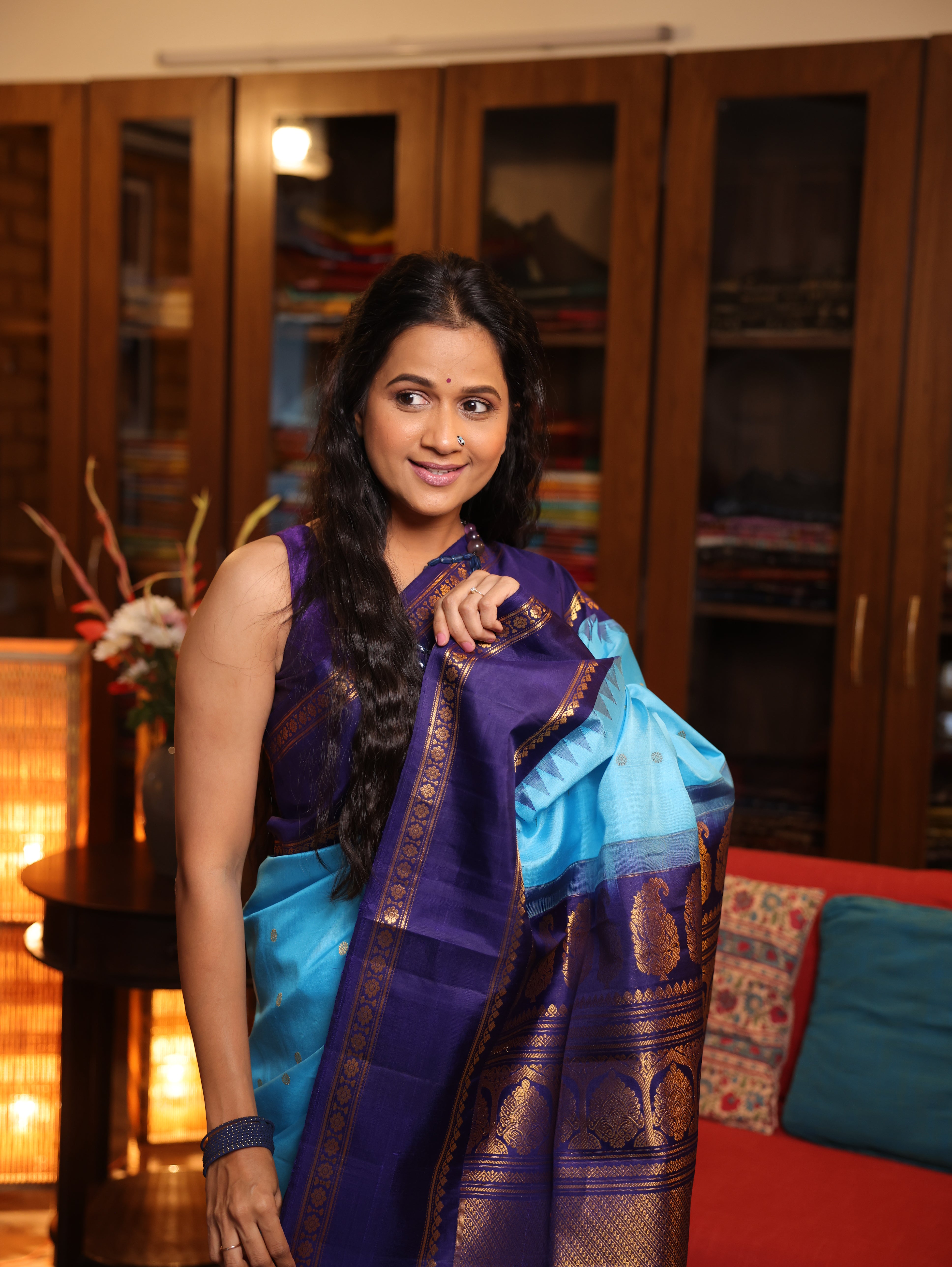 Sky Blue Gadwal Silk Saree - SRSBGSS433