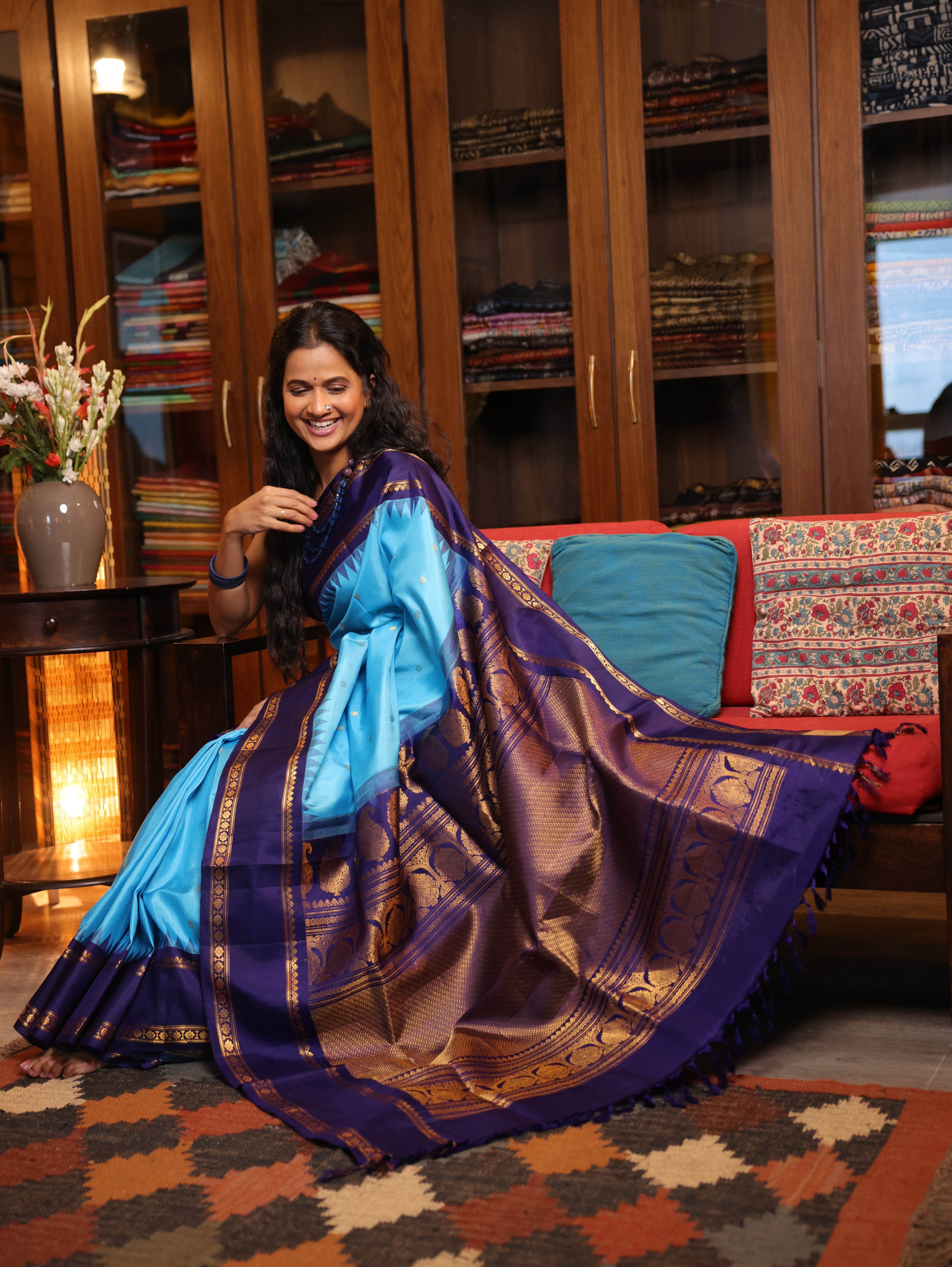 Sky Blue Gadwal Silk Saree - SRSBGSS433