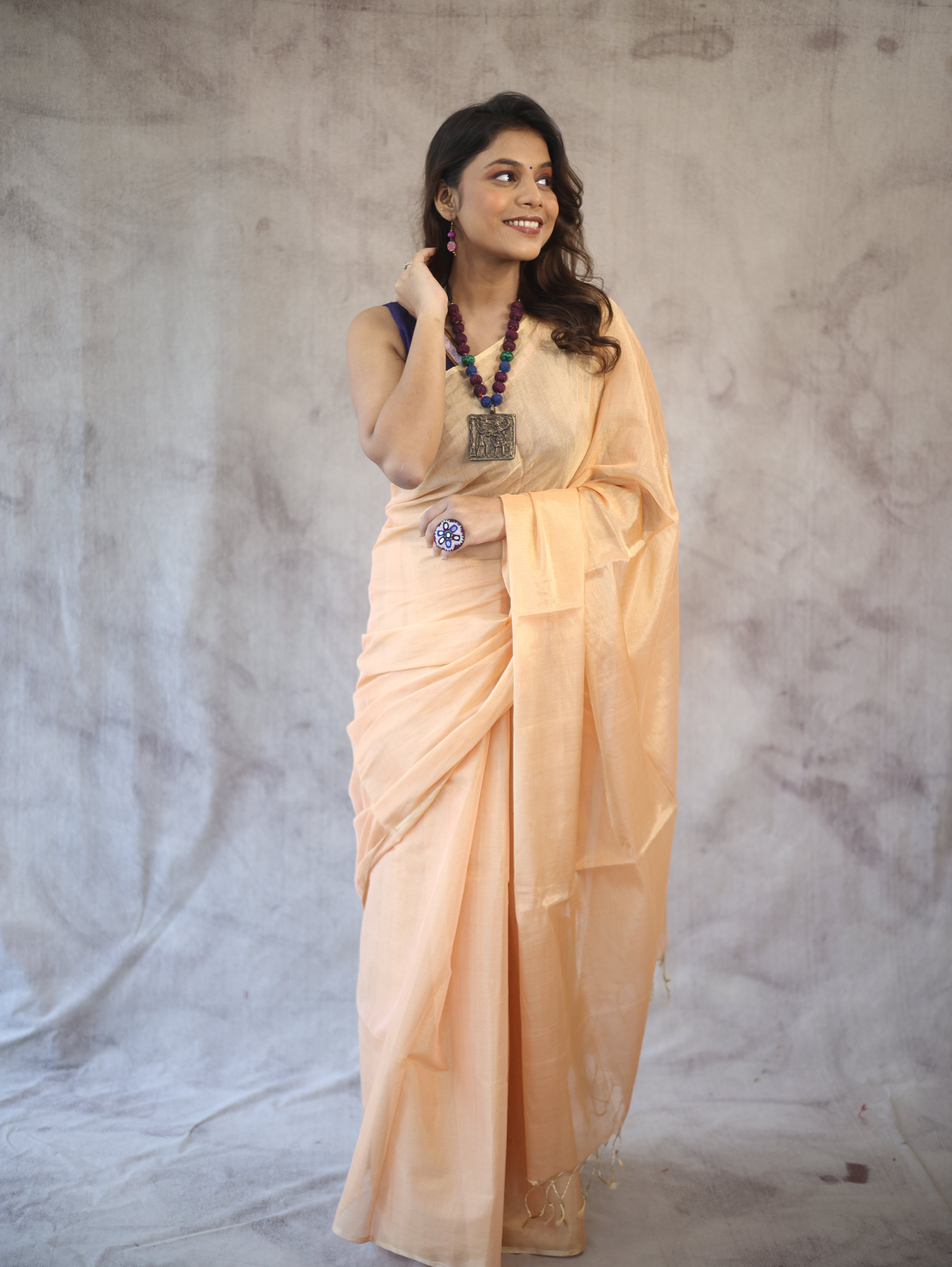 Peach Maheshwari Tissue Saree - SRPMTS125EX