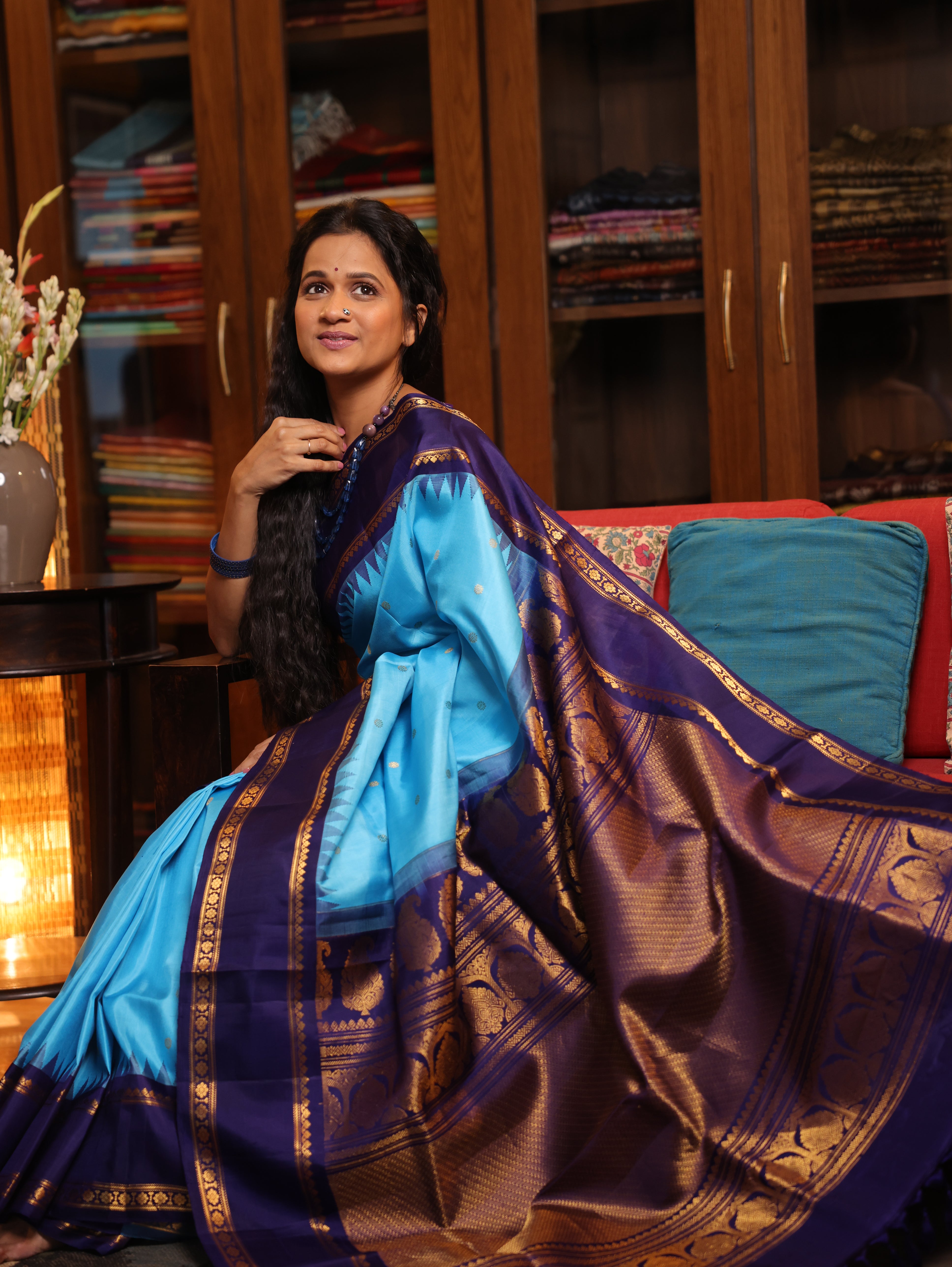 Sky Blue Gadwal Silk Saree - SRSBGSS433