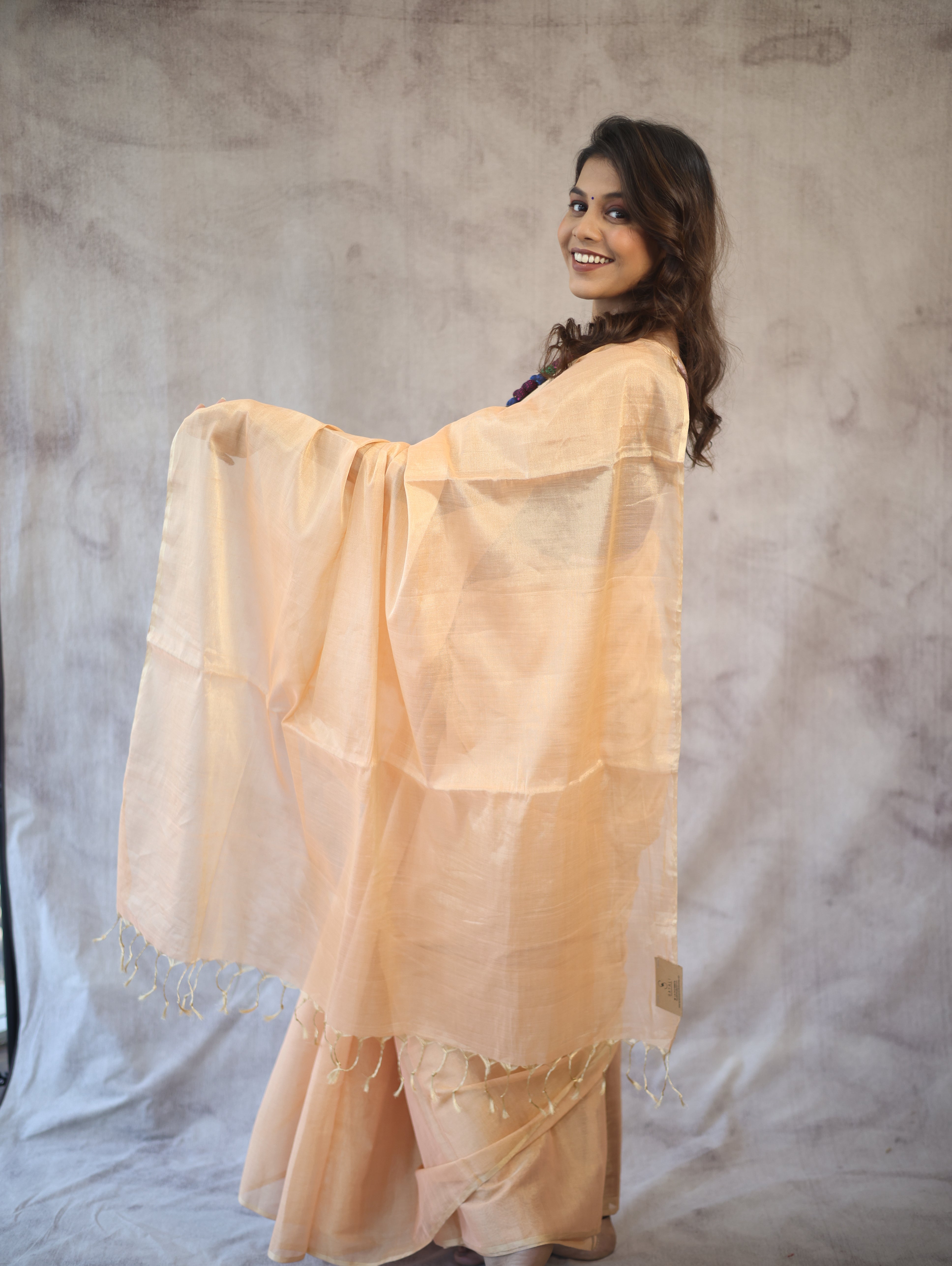 Peach Maheshwari Tissue Saree - SRPMTS125EX