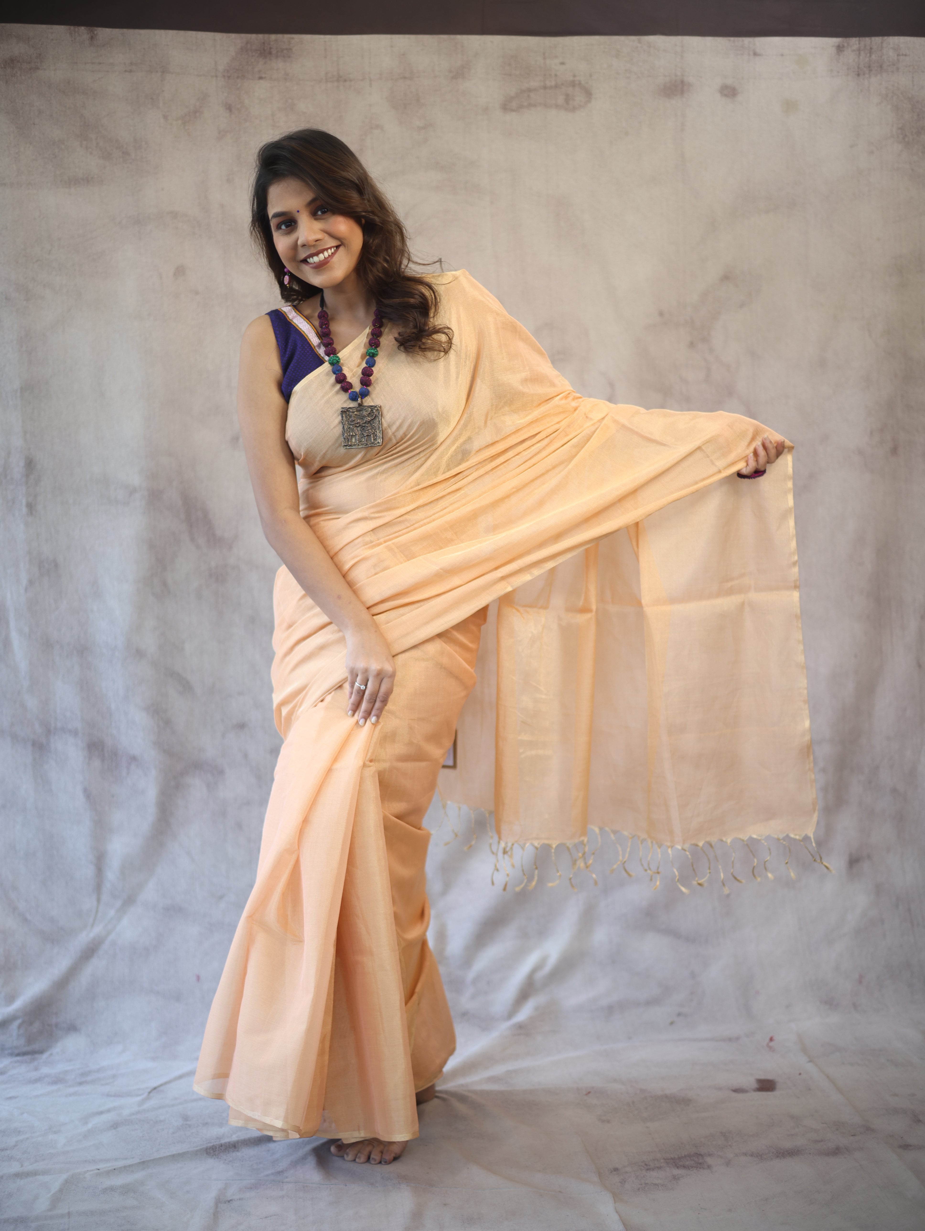 Peach Maheshwari Tissue Saree - SRPMTS125EX