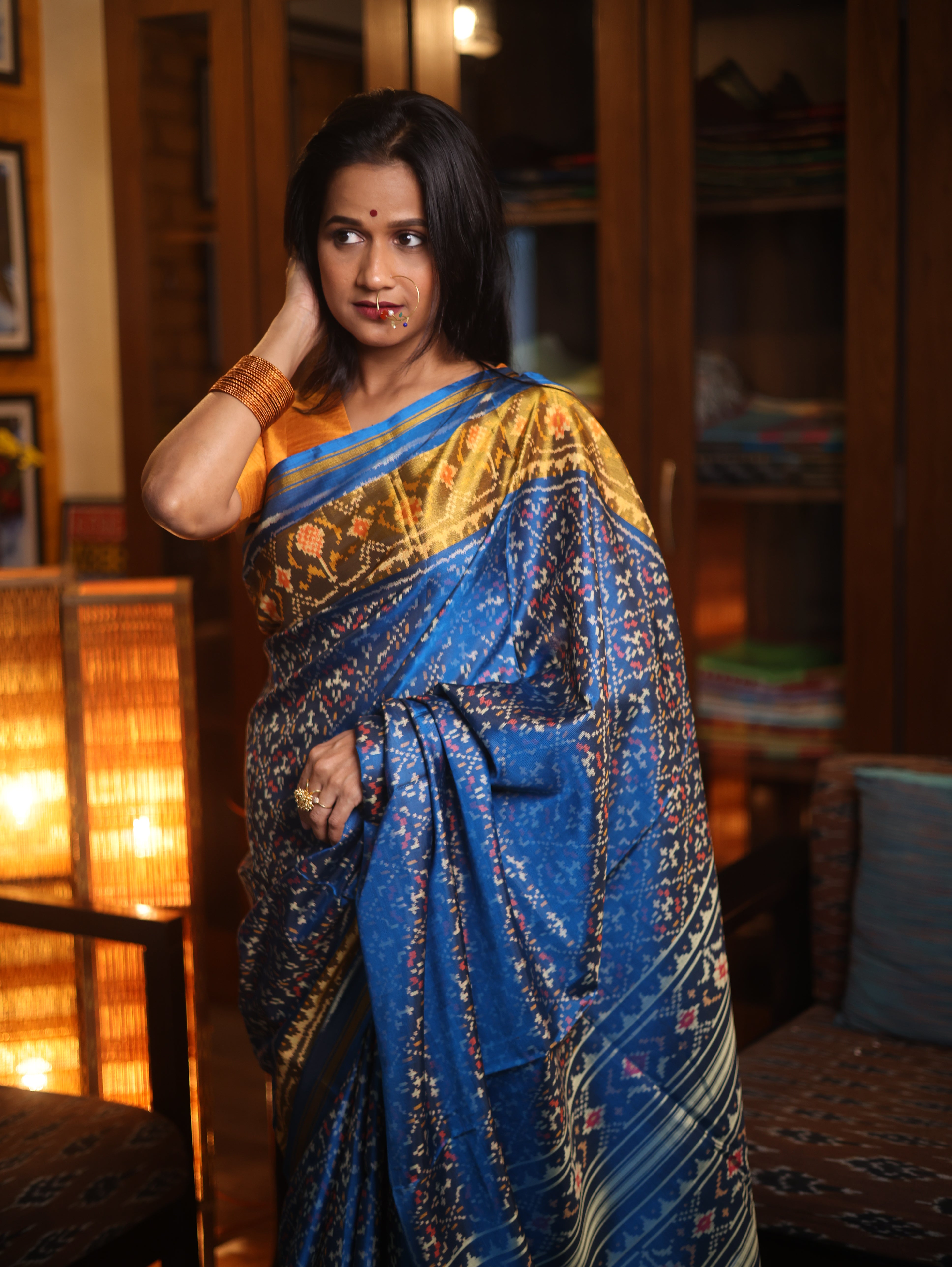 Peacock Blue Rajkot Patola Silk Saree-SRPBRPSS322