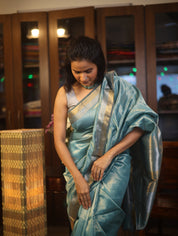 Blue Maheshwari Tissue Saree - SRBMTS448