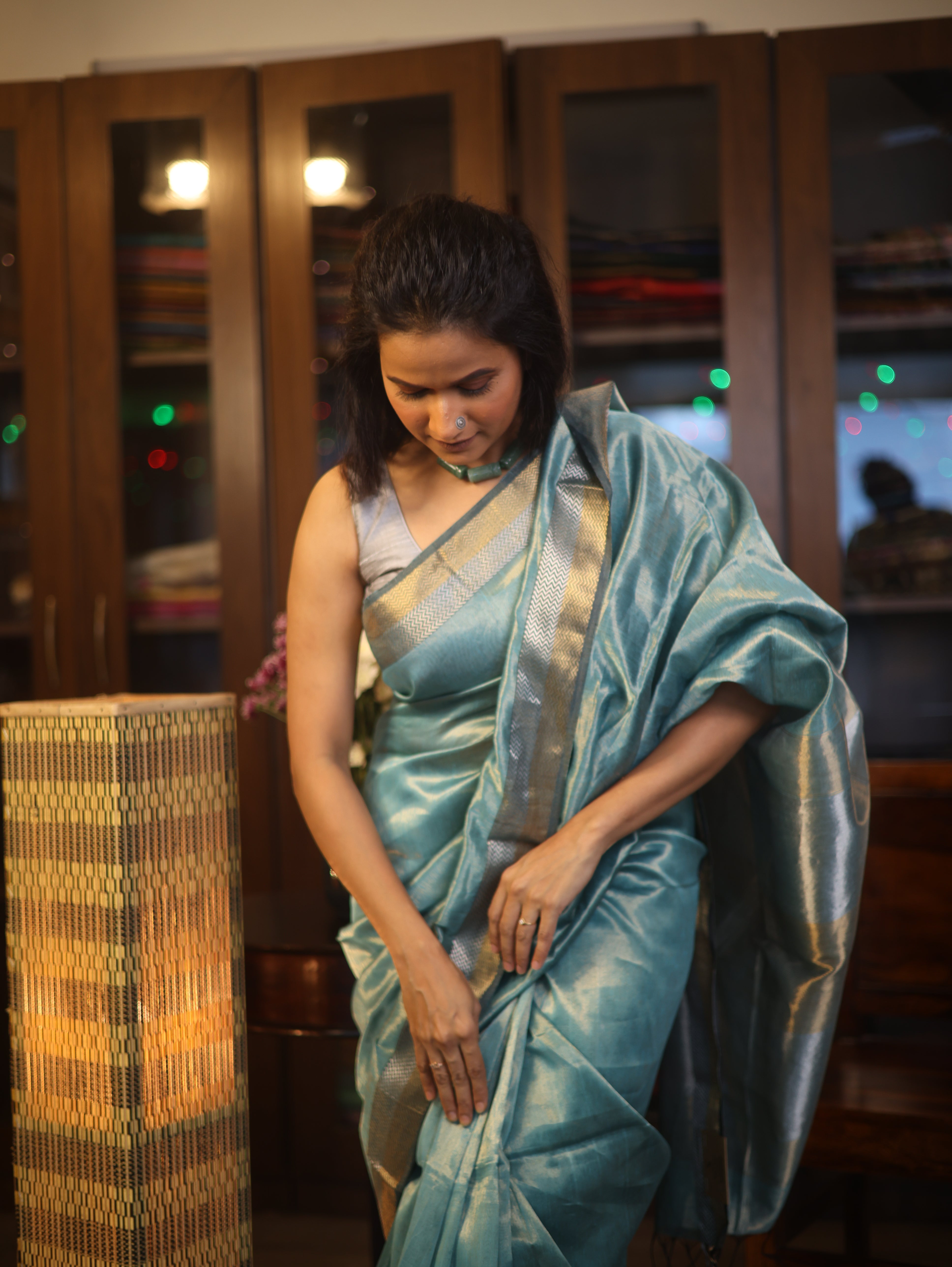Blue Maheshwari Tissue Saree - SRBMTS448