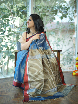 Pastel Blue Silk Maheshwari Saree -SRPBSMS165