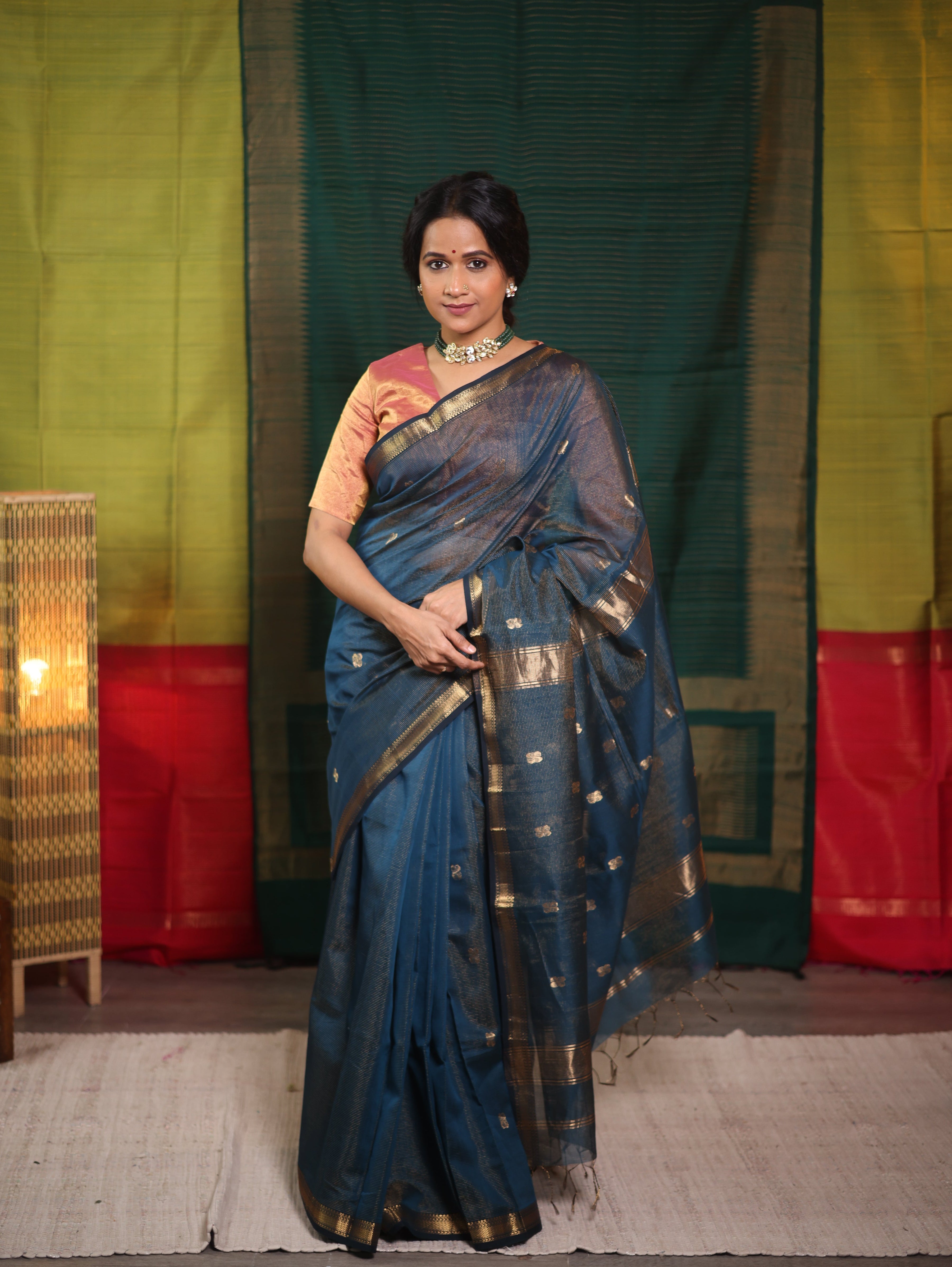 Rama Green Maheshwari Tissue Saree - SRRGMTS626