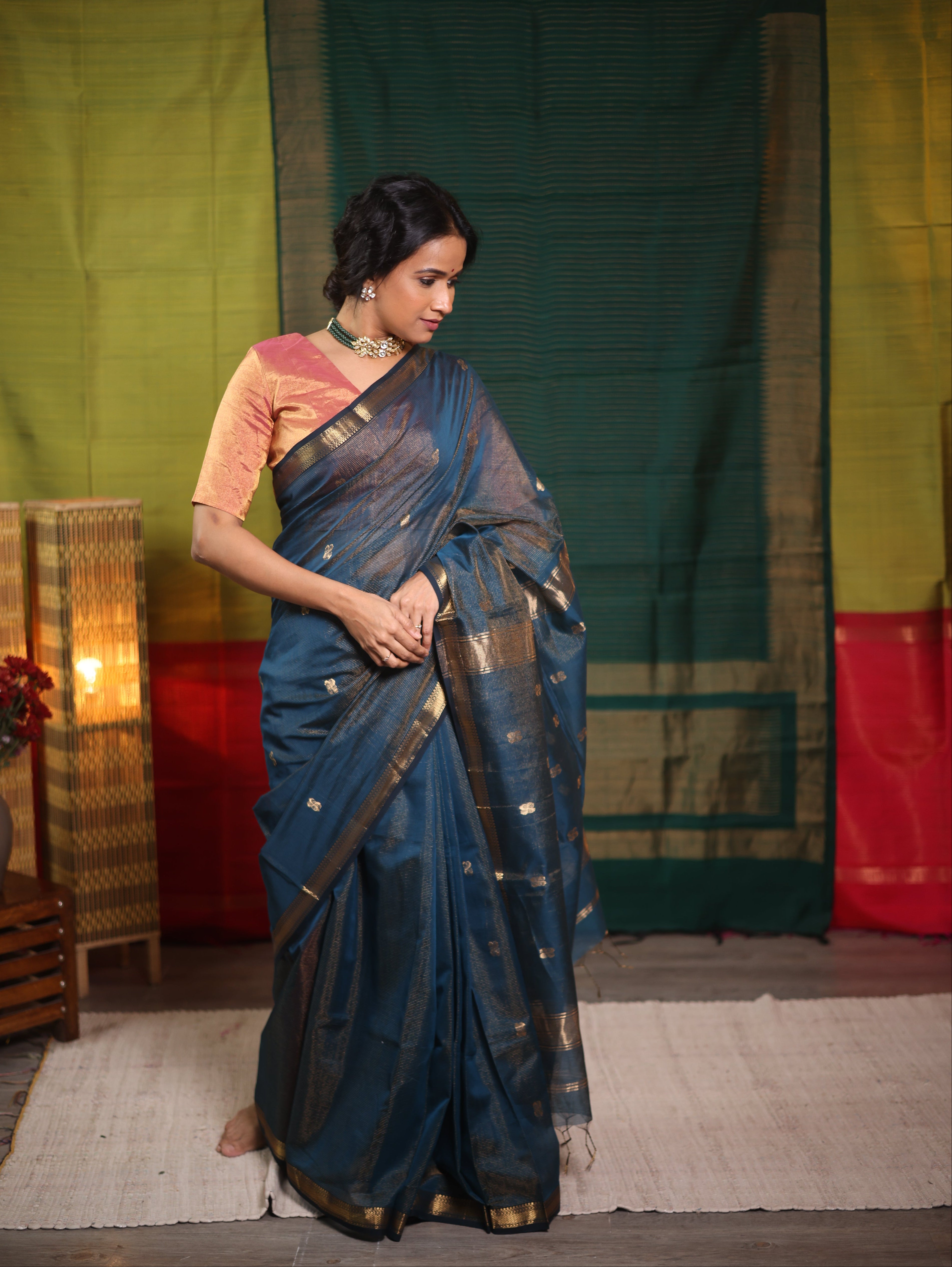 Rama Green Maheshwari Tissue Saree - SRRGMTS626