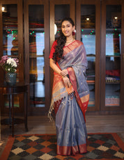 Grey Maheshwari Tissue Saree - SRGMTS466