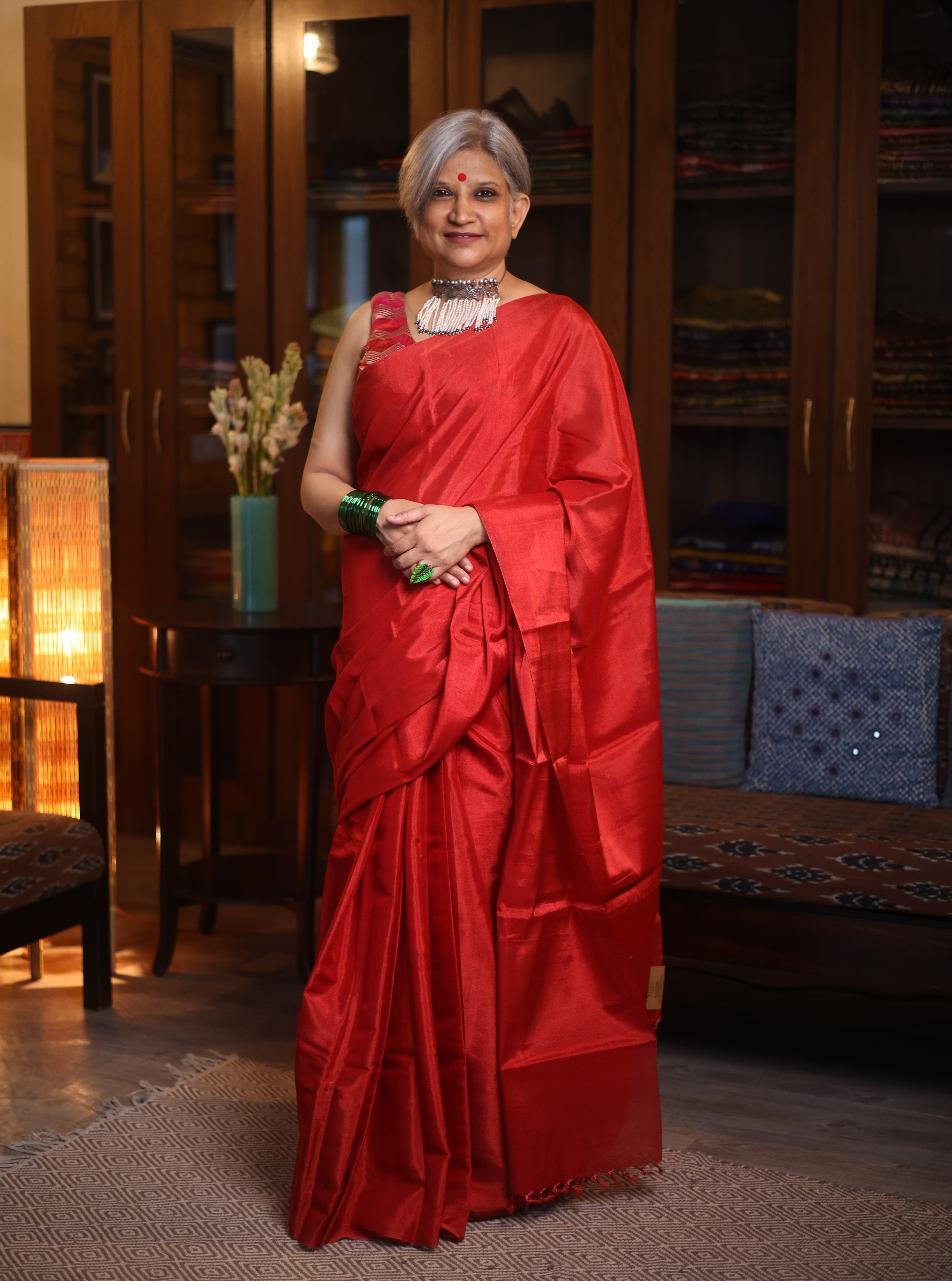 Red Chanderi Tissue Silk Saree-SRRCTSS104